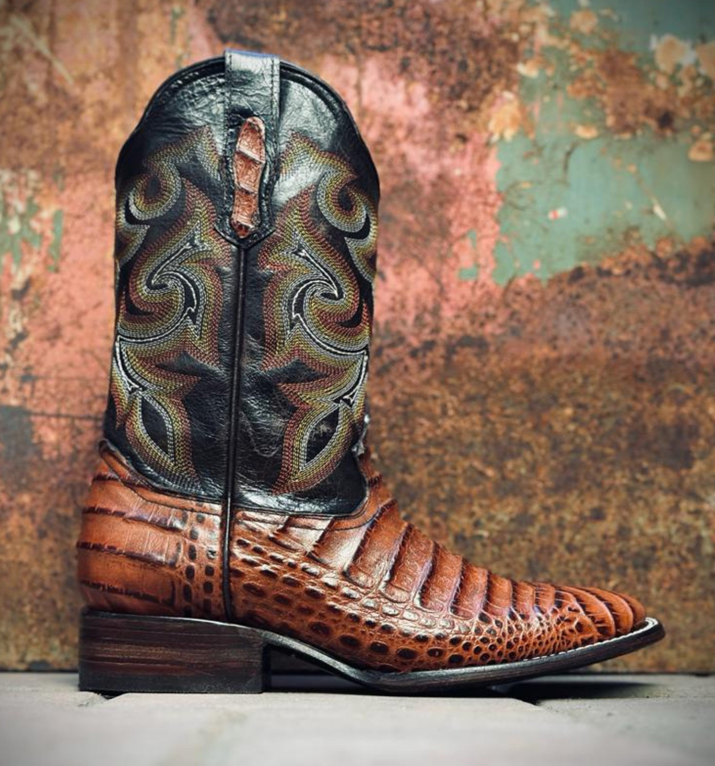 Men Western Leather square toe Bull Cowboy BOOTS Botas Vaqueras Punta Chata