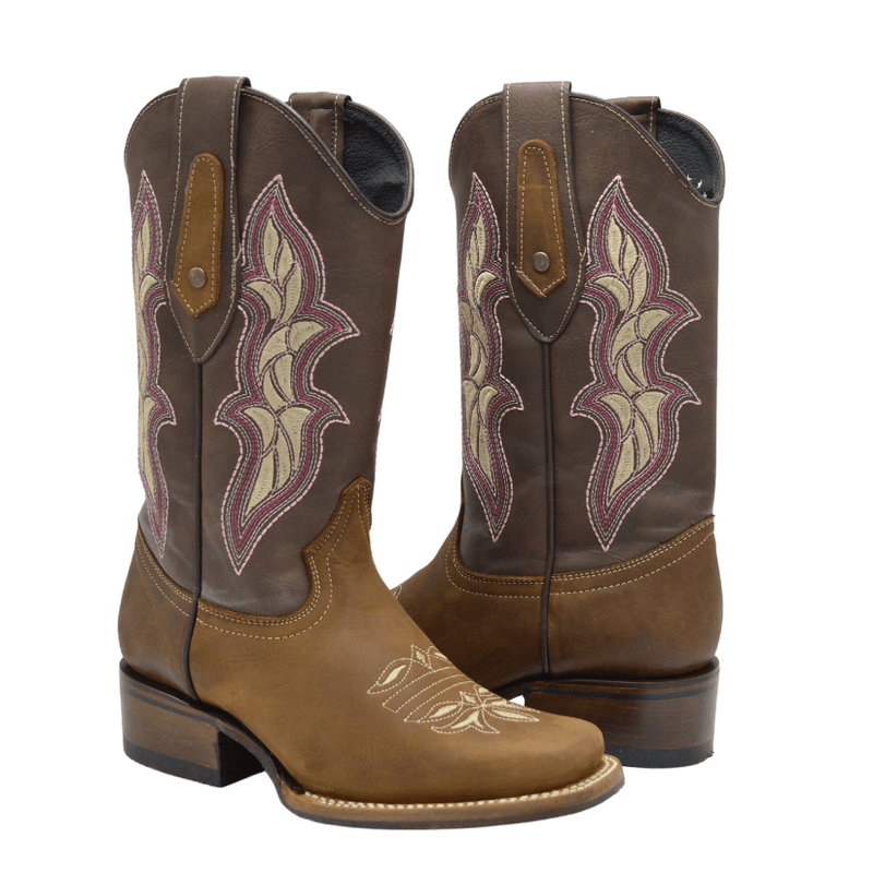 Load image into Gallery viewer, Joe Boots 15-08 Brown Premium Women&#39;s Cowboy Embroidered Boots: Square Toe Western Boot
