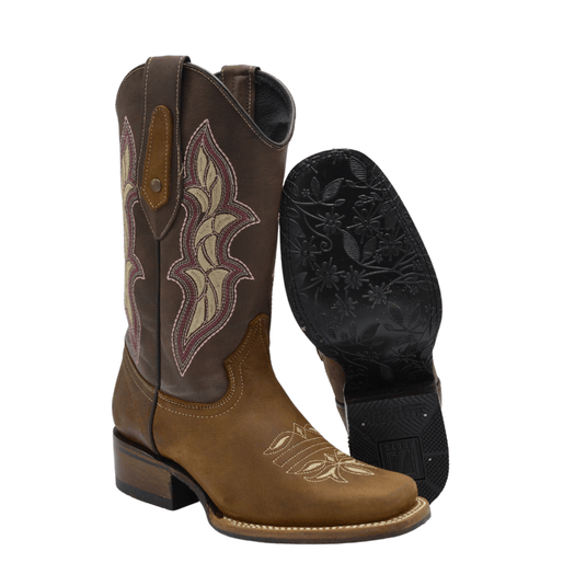 Joe Boots 15-08 Brown Premium Women's Cowboy Embroidered Boots: Square Toe Western Boot