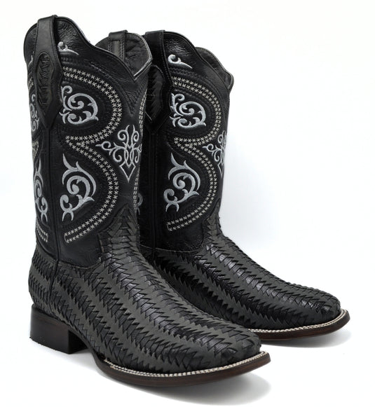 Rodeo Square Toe Petatillo Print Black Boot