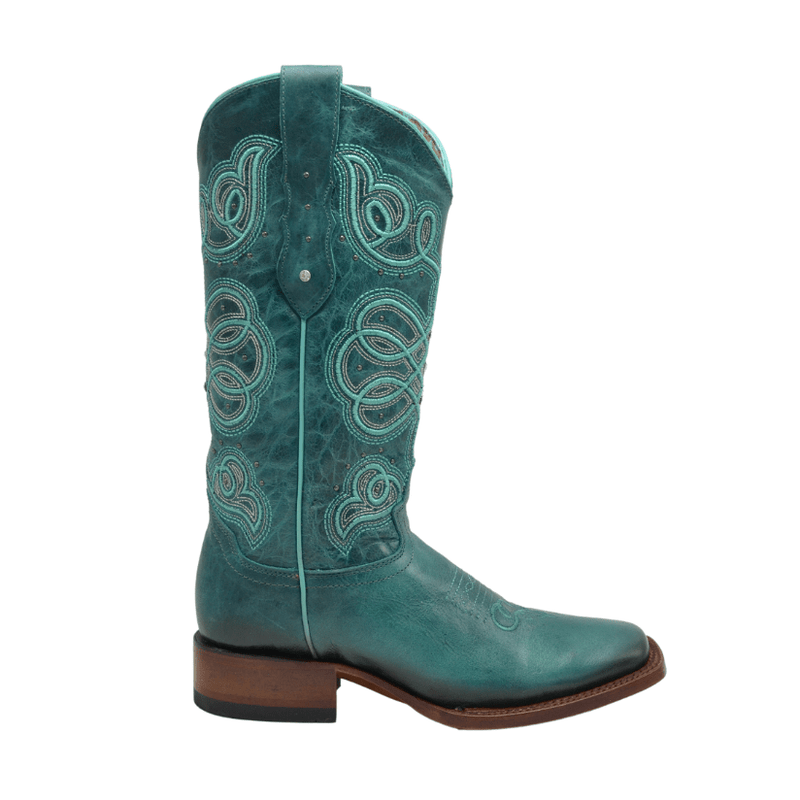 Load image into Gallery viewer, LIZ Turquoise Premium Women&#39;s Cowboy Embroidered Boots: Square Toe Western Boot
