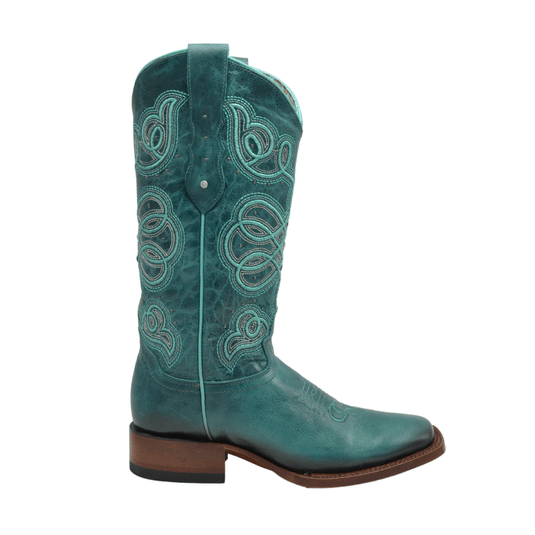 LIZ Turquoise Premium Women's Cowboy Embroidered Boots: Square Toe Western Boot