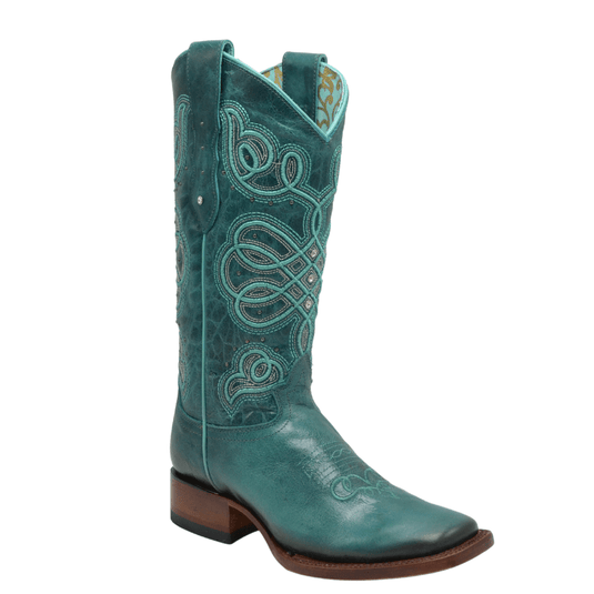 LIZ Turquoise Premium Women's Cowboy Embroidered Boots: Square Toe Western Boot