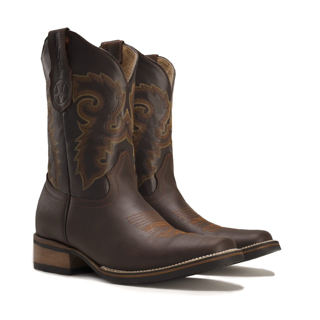 【COLOR iN ID】square western ankle boots Men's Genuine Leather 250 Ankle Short Cowboy Boot Square Toe