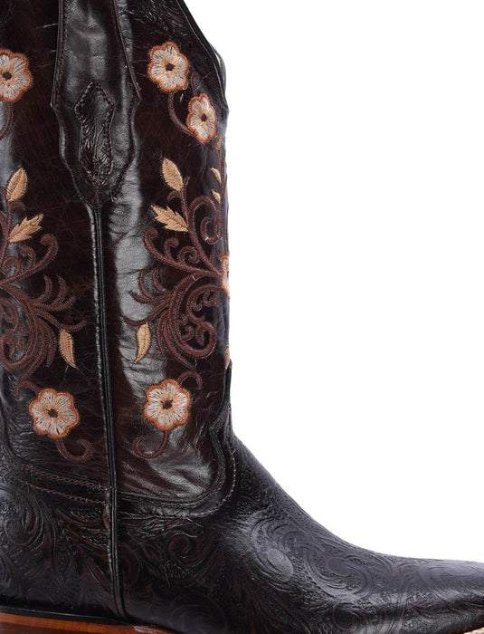 Joe Boots 16-09 Hand Tooled Tribute ,Dark Brown Women's Cowboy Embroidered Boots: Square Toe Western Boot