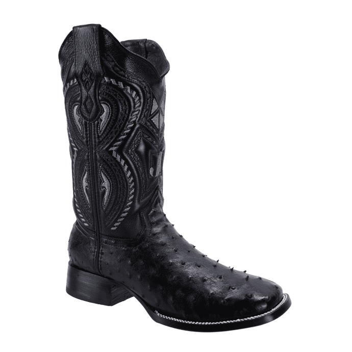 JB703 Square Toe Rodeo Boot Ostrich Original Leather Black
