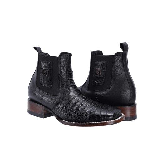 Joe boots 728 Black Men’s Short Ankle Western Boots Square Toe Cowboy Short Boot Caiman Tribute Leather