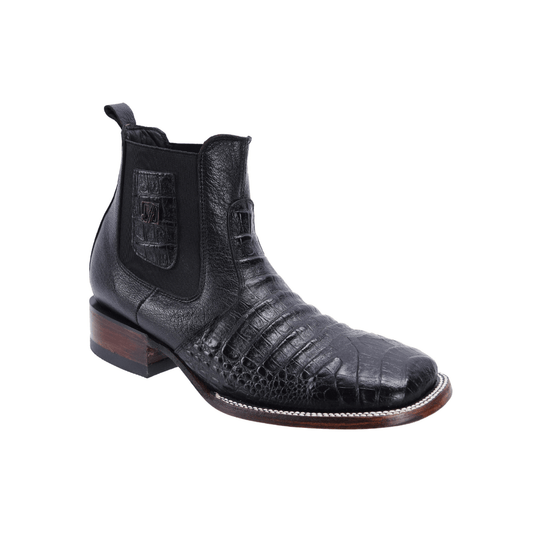 Joe boots 728 Black Men’s Short Ankle Western Boots Square Toe Cowboy Short Boot Caiman Tribute Leather