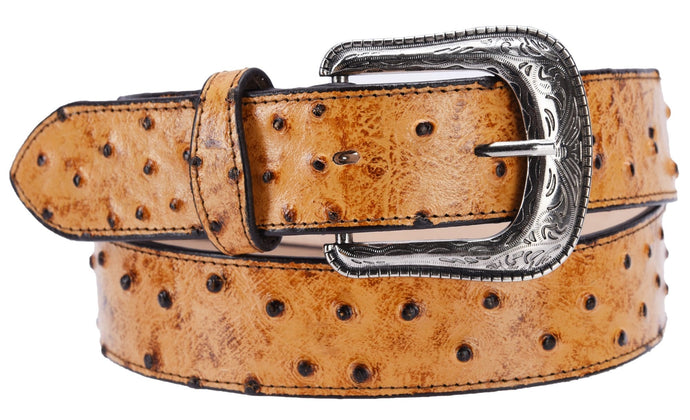 BD701 Butter Men's Western Belt 1 1/2, Cowboy belt Ostrich Tribute Leather