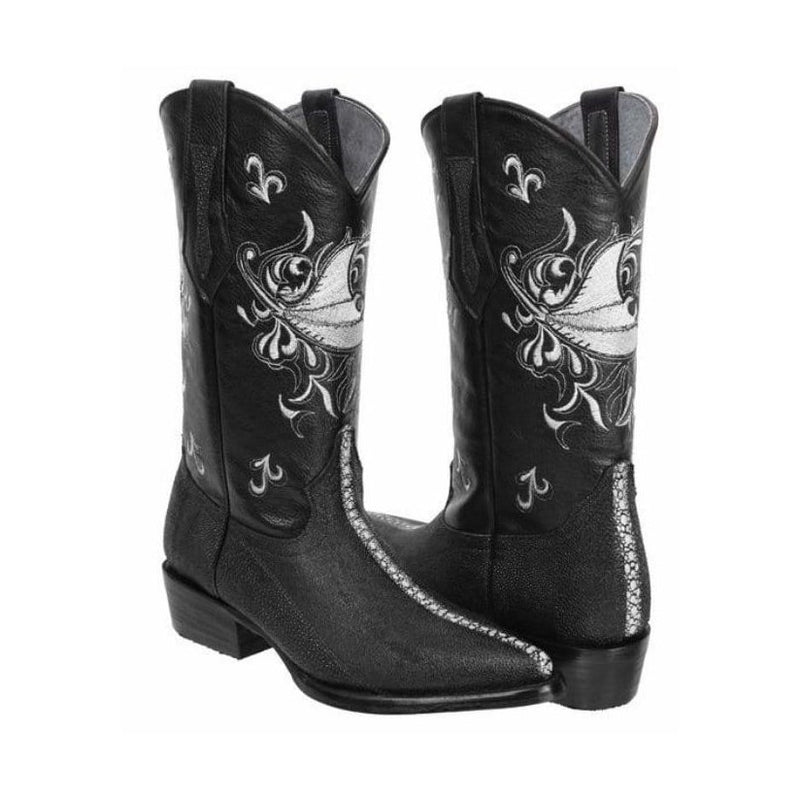 Load image into Gallery viewer, Joe Boots 910 Black Men&#39;s Western Boots: J Toe Cowboy boots in Stingray Tribute Leather
