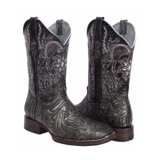 Joe boots 569 Hand Tolled Black Men's Western Boots: Square Toe Cowboy & Rodeo Boots in Genuine Leather