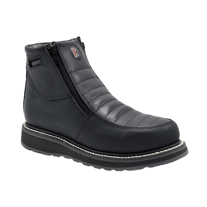 Hammer 339 Black Men's Double Zipper, Leather Work Boot, soft toe , double density sole