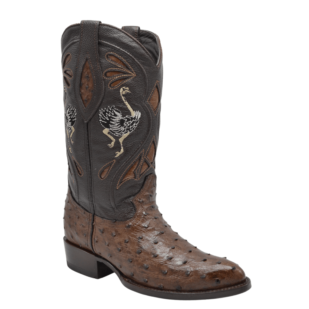 JB903 BROWN J Toe Boots, Original Men's Cowboy Boots Ostrich