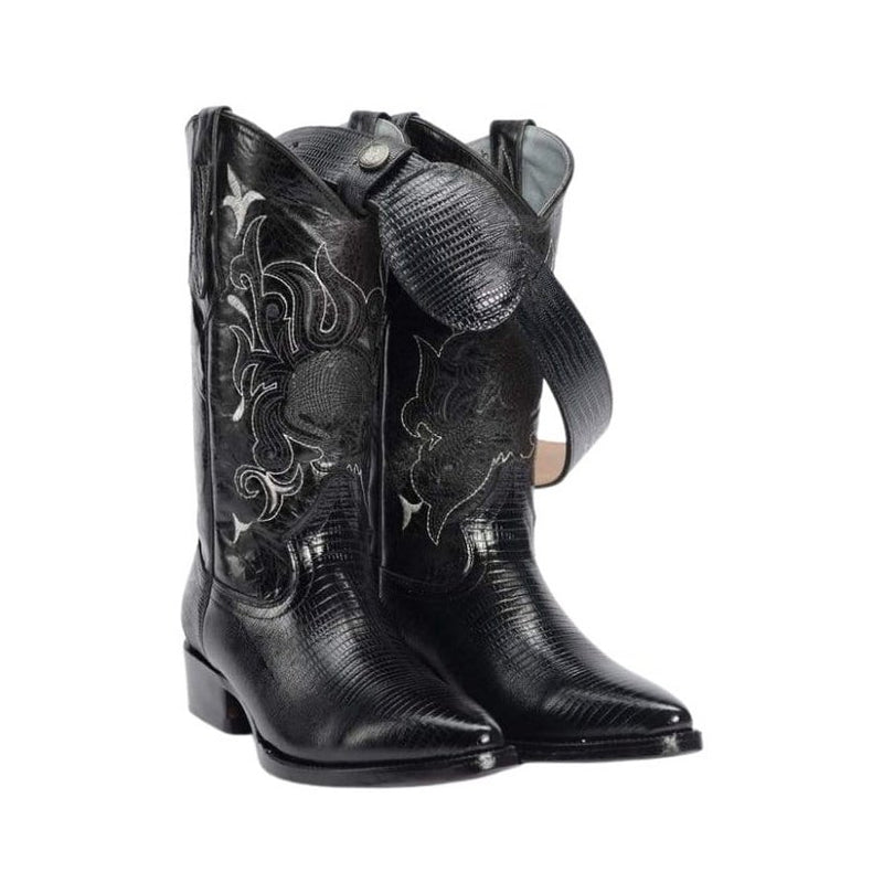 Load image into Gallery viewer, Joe boots 913 Black Combo Men&#39;s Western Boots: J Toe Cowboy boots in Lizard tribute Leather 013 Belt
