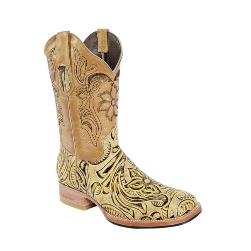 Load image into Gallery viewer, Joe boots 569 Hand Tooled Natural Combo Men&#39;s Western Boots: Square Toe Cowboy &amp; Rodeo Boots in Genuine Leather with Belt 169
