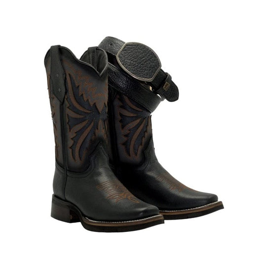Joe boots SG518 Black Combo Men's Western Boots: Square Toe Cowboy & Rodeo Boots in Genuine Leather with Belt 140
