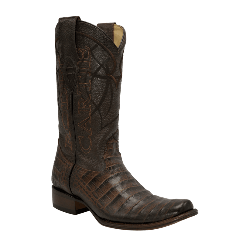 Load image into Gallery viewer, Rodeo Cartie Combo Denver Brown Men&#39;s Western Boots: Square Toe Cowboy &amp; Rodeo Boots in Caiman print Leather ,belt 116 black
