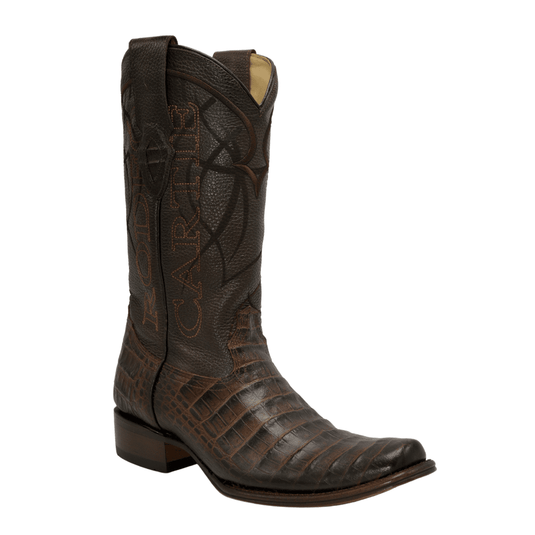 Rodeo Cartie Combo Denver Brown Men's Western Boots: Square Toe Cowboy & Rodeo Boots in Caiman print Leather ,belt 116 black