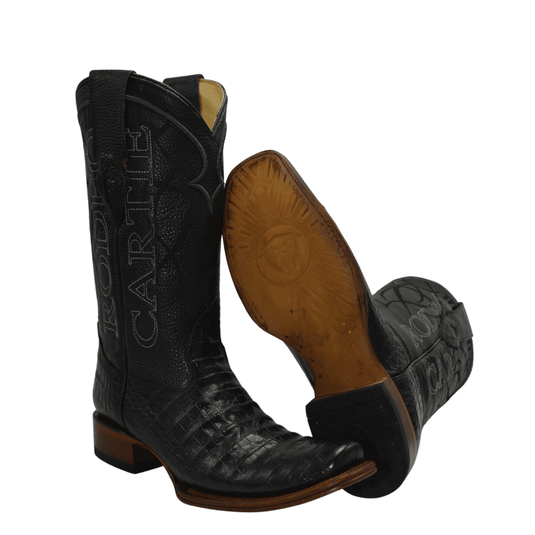 Rodeo Cartie Combo Denver Black Men's Western Boots: Square Toe Cowboy & Rodeo Boots in Caiman print Leather ,belt 116 black