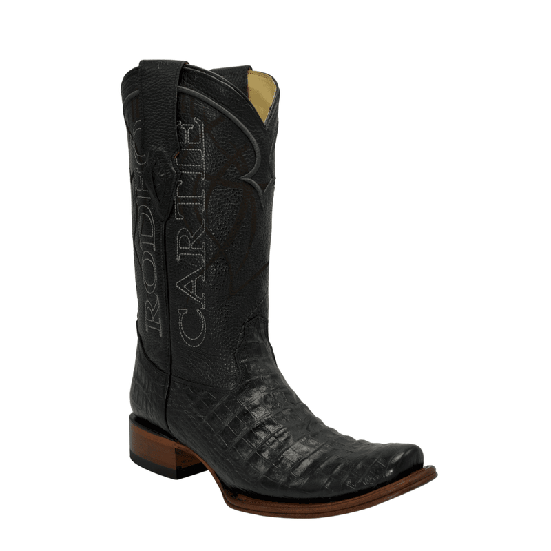 Load image into Gallery viewer, Rodeo Cartie Combo Denver Black Men&#39;s Western Boots: Square Toe Cowboy &amp; Rodeo Boots in Caiman print Leather ,belt 116 black
