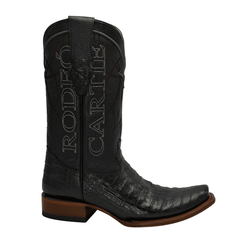 Load image into Gallery viewer, Rodeo Cartie Combo Denver Black Men&#39;s Western Boots: Square Toe Cowboy &amp; Rodeo Boots in Caiman print Leather ,belt 116 black
