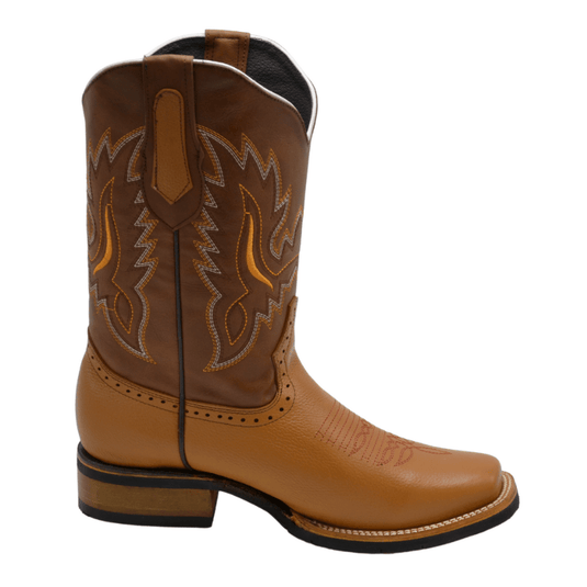 VE-030 TAN Men's Western Boots: Square Toe Cowboy & Rodeo Boots in Genuine Leather