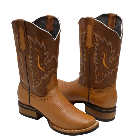 VE-030 TAN Men's Western Boots: Square Toe Cowboy & Rodeo Boots in Genuine Leather