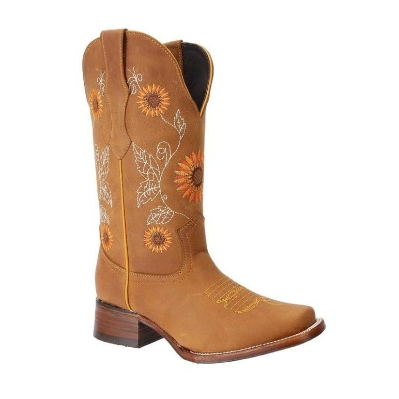 Joe Boots 15-05 Tan Premium Women's Cowboy Embroidered Boots: Square T