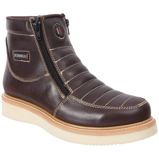 Hammer 330 Brown Men's Double Zipper, Leather Work Boot, soft toe