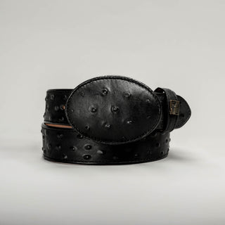 Men's Ostrich Tribute Leather Oval Buckle Cowboy Belt