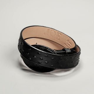 Men's Ostrich Tribute Leather Oval Buckle Cowboy Belt