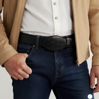 Men's Ostrich Tribute Leather Oval Buckle Cowboy Belt