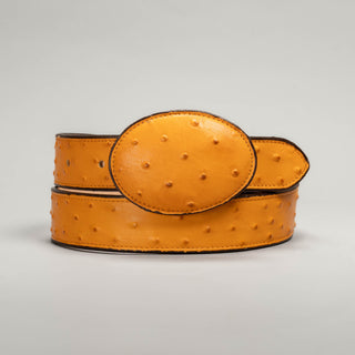 Men's Ostrich Tribute Leather Oval Buckle Cowboy Belt