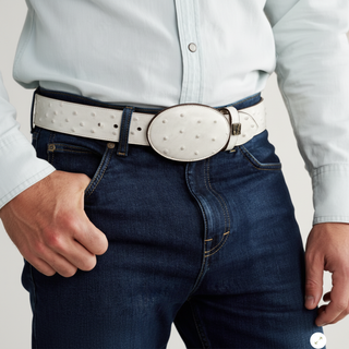 Men's Ostrich Tribute Leather Oval Buckle Cowboy Belt