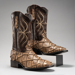 Men's Pirarucu Monster Fish Square Toe Cowboy Boots