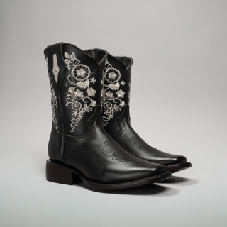 Women's Embroidered Square Toe Cowboy Short Boots and Belt Combo