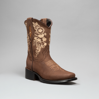 Women's Embroidered Square Toe Cowboy Short Boots and Belt Combo