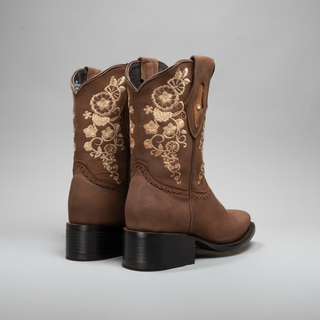 Women's Embroidered Square Toe Cowboy Short Boots and Belt Combo