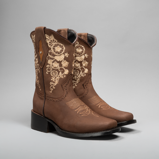 Women's Embroidered Square Toe Cowboy Short Boots and Belt Combo