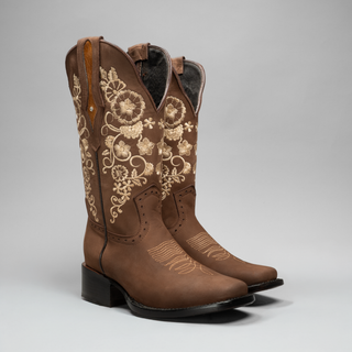 Women's Embroidered Square Toe Cowboy Boots and Belt Combo