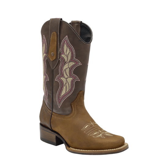 1508 Brown Woman Boots Square Toe with Details