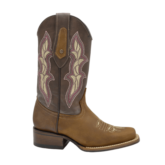 Joe Boots 15-08 Brown Premium Women's Cowboy Embroidered Boots: Square Toe Western Boot
