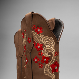 Women's Red Embroidered Square Toe Cowboy Boots