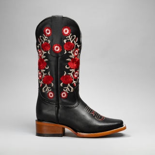 Women's Red Embroidered Square Toe Cowboy Boots and Belt Combo
