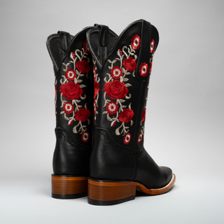 Women's Red Embroidered Square Toe Cowboy Boots and Belt Combo