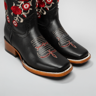 Women's Red Embroidered Square Toe Cowboy Boots and Belt Combo