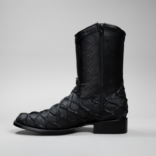 Men's Pirarucu Monster Fish Round Toe Cowboy Boots and Belt Combo