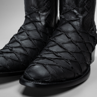 Men's Pirarucu Monster Fish Round Toe Cowboy Boots and Belt Combo