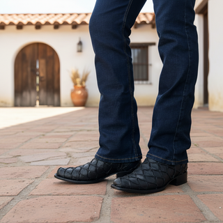 Men's Pirarucu Monster Fish Round Toe Cowboy Boots and Belt Combo