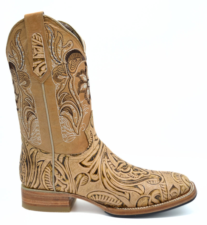 Load image into Gallery viewer, Joe boots 569 Hand Tooled Natural Men&#39;s Western Boots: Square Toe Cowboy &amp; Rodeo Boots in Genuine Leather

